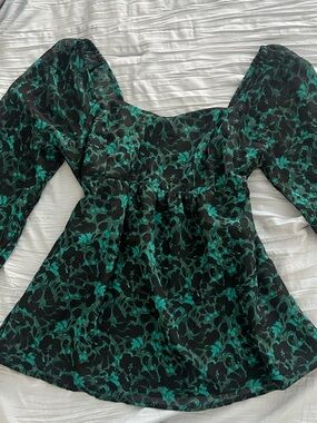 Ingrid & Isabel Black and Teal Floral Babydoll Blouse